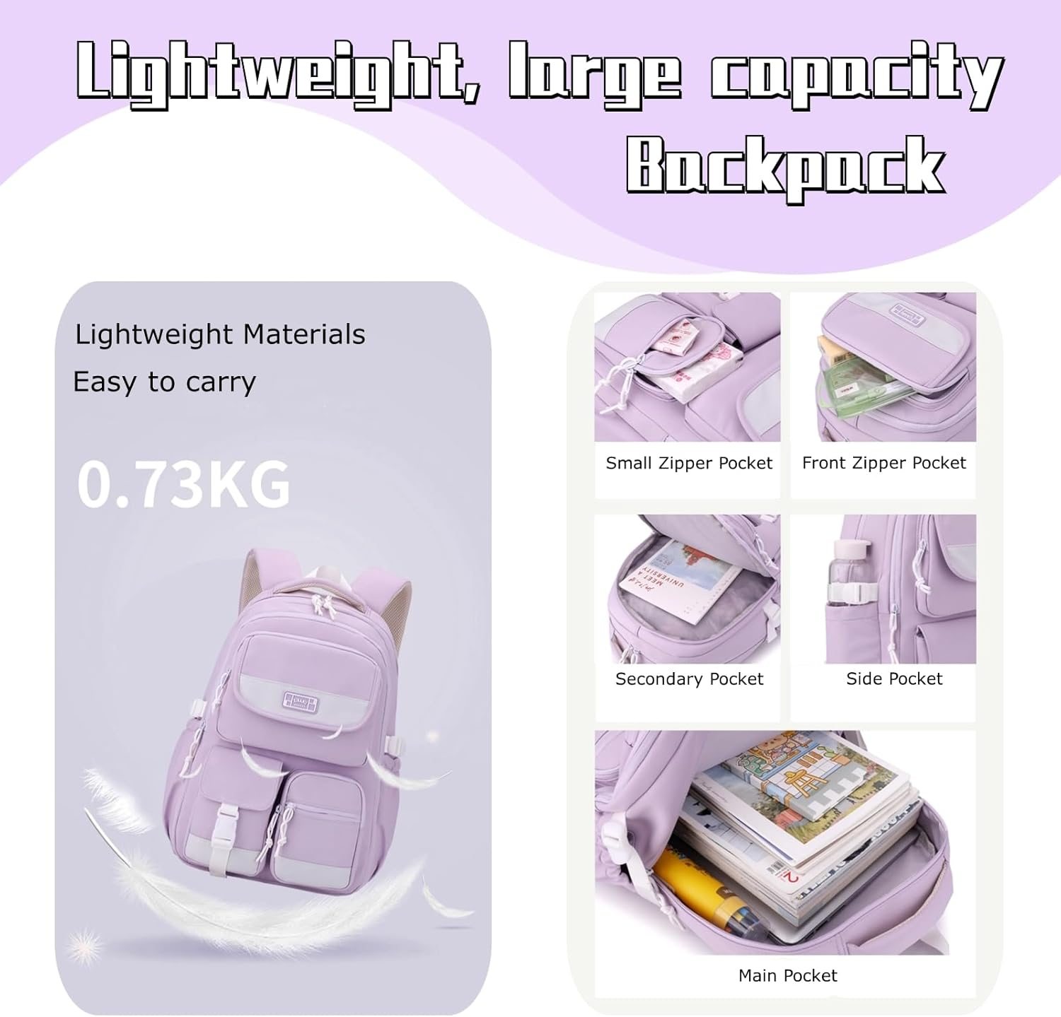 LANSHIYA Solid Color Girls Rolling Backpack with Wheels Schoolbag Elementary School Student Trolley Daypack image number 1