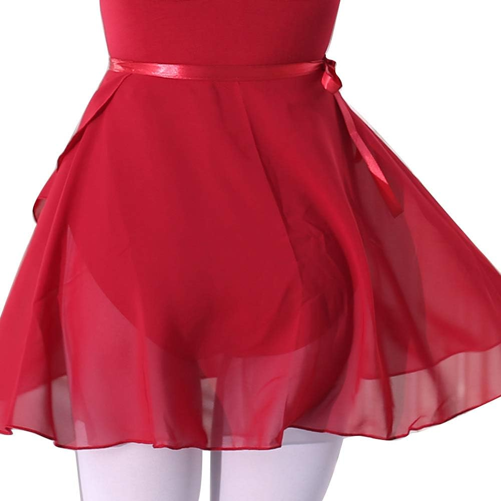 WOOSUN Adult Ladies Ballet Wrap over Scarf Dance Leotard Skate Tutu Skirt Chiffon 38Cm - Dark Red image number 3