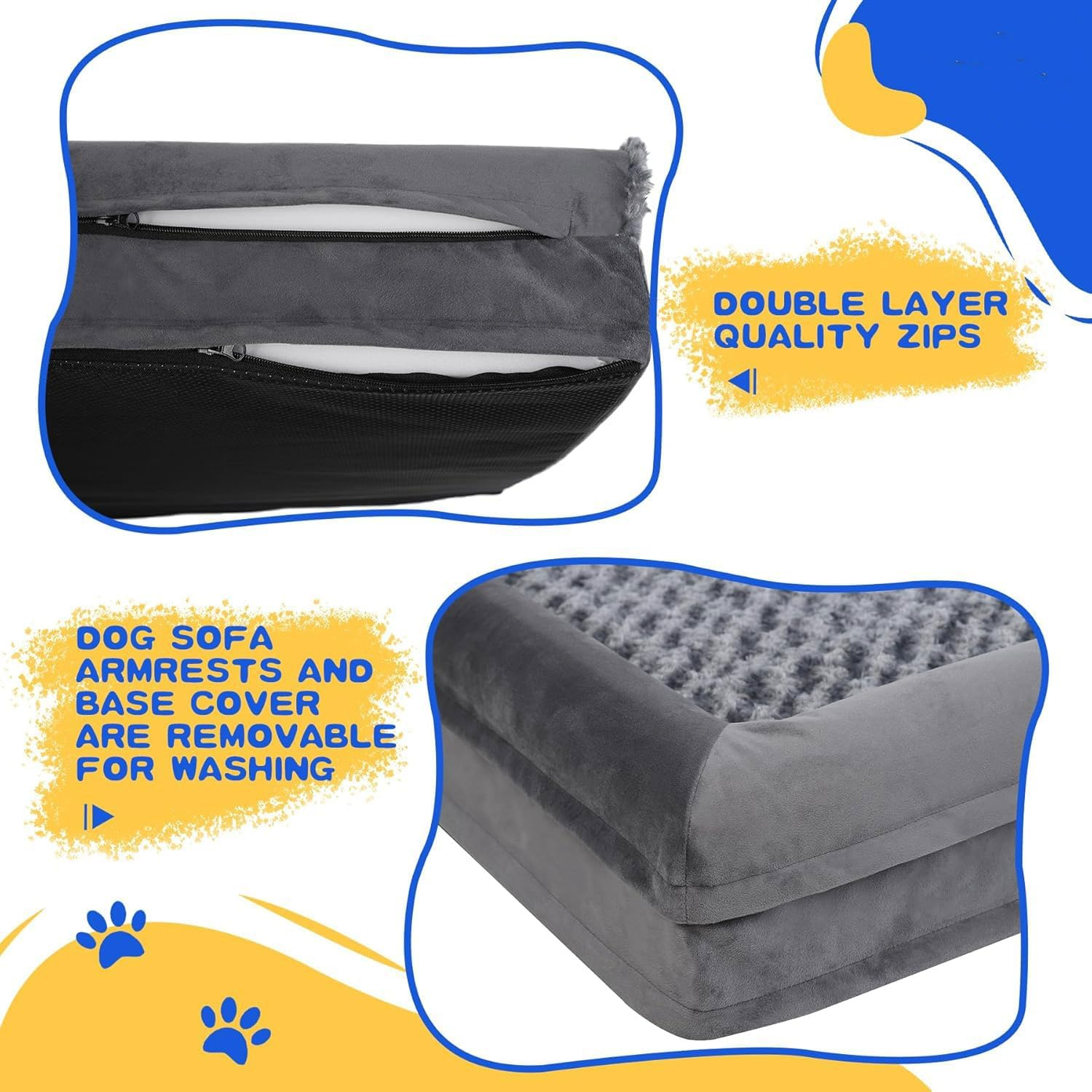 HAOLEYAO Orthopedic Dog Bed for Medium Large Dogs - Big Pet Sofa Bed with Removable Washable Cover, Waterproof Lining, Nonskid Bottom, Foam Dog Couch Bed with Sides Bolster (Grey, 135X95X22Cm) image number 2
