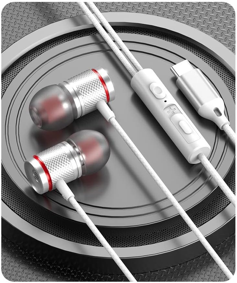 Jj-Shop24 In-Ear USB-C Headphones Sport Headset Bass for Huawei Samsung Ipad Xiaomi Google White Silver image number 3