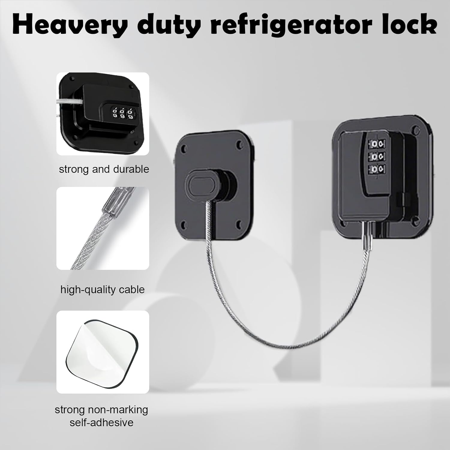 Fridge Lock & Drawer Lock, Heavy Duty Combination Lock for Refrigerator Cabinets, Drawers, Easy Install No Keys Needed (Black-1Pack) image number 1