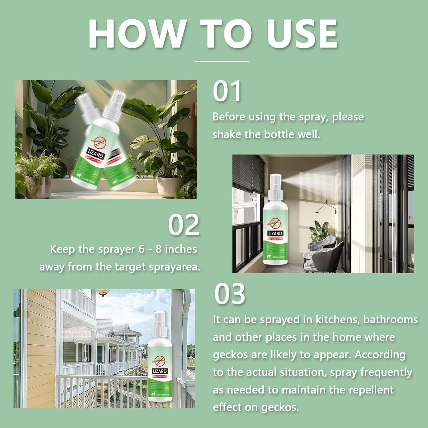 Lizard Repellents Spray, 50ML Naturals Lizard Repellent Lavender Oil Gecko Repellent, Reptile Deterrents Control Outdoor or Indoor for Home Kitchens Balconies Gardens (2) image number 1