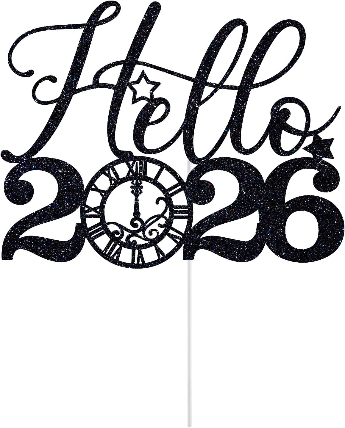 Hello 2025 Cake Topper, Happy New Year Cake Topper, Cheers to 2025, 2025 Happy New Years Eve Party Decorations Supplies (Black Glitter) image number 5