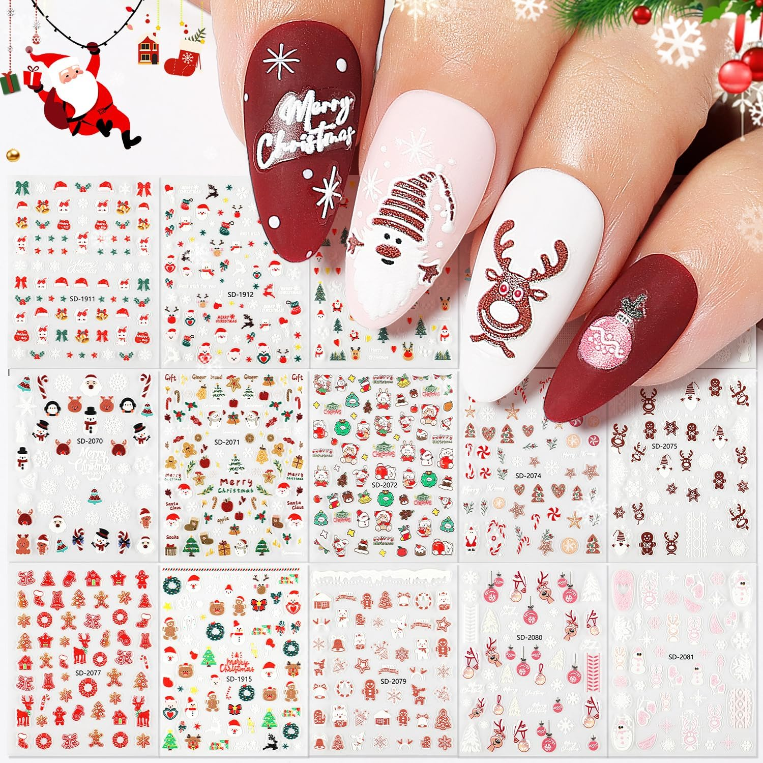 Nicedeco 15 Sheets Flower Nail Art Stickers Floral Nail Decals Self-Adhesive Nail Supplies Nail Art Design Decoration 001
