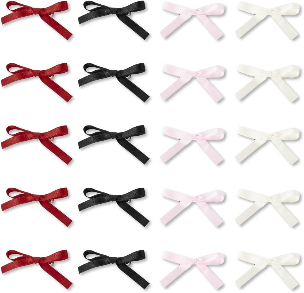 UTSAUTO 20 Pcs Silky Satin Bow Hair Clips, 4 Colors Metal Clips Mini Bowknot Hair Barrettes Ribbon Hair Accessories for Women Girls.