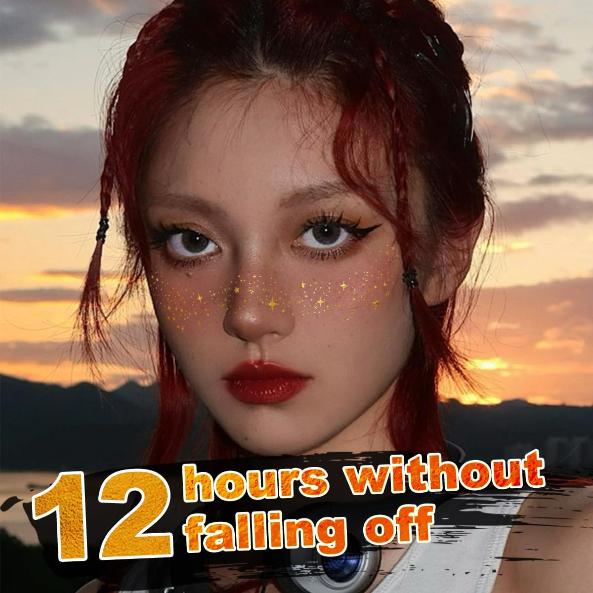 Gold Face Makeup Patches 6Pcs Glitter Freckles Temporary Tattoo Cute Freckles Sparkle Makeup Speckles Waterproof Glow up Speckles Patches for Women Cosmetic Tattoos Sticker (Gold06)