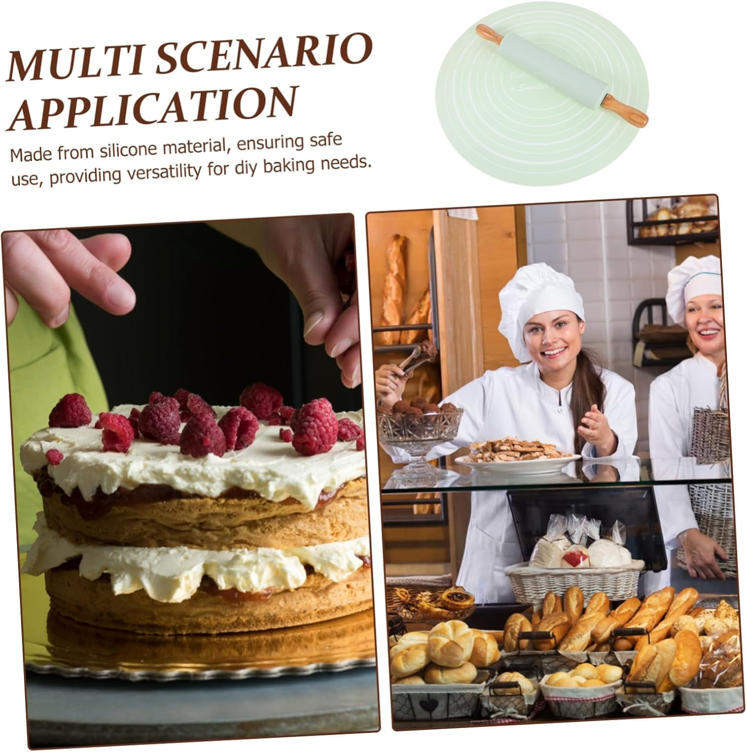 QYINXIU Rolling Pin and Silicone Baking Pastry Mat Set, Rolling Pin and Pastry Baking Mat Set for Kids, Food Grade Silicone Rolling Pin Solid Wood Handle, Kneading Pad image number 3