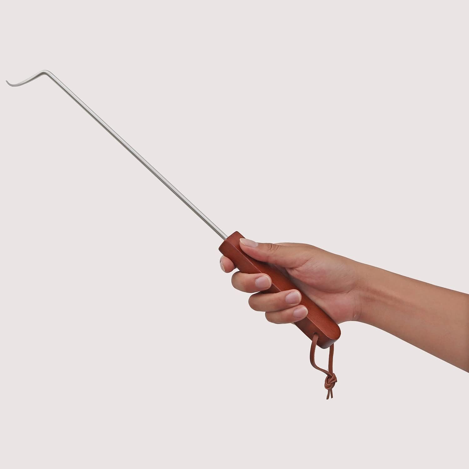 PEPKICN 46Cm Pigtail Food Flipper - Stainless Steel BBQ Meat Turner Hook with Wooden Handle for Grilling & Smoking image number 4