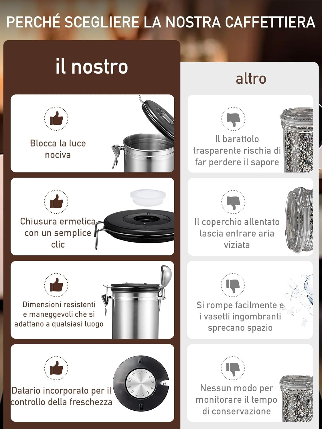 Coffee Canister, 26OZ Airtight Food Storage Containers with Date Tracker & Stainless Steel Coffee Scoop, Ground Coffee Bar Accessories Also Fits for Bean Flour Tea Sugar Cereal, 8 Labels, Silver image number 2