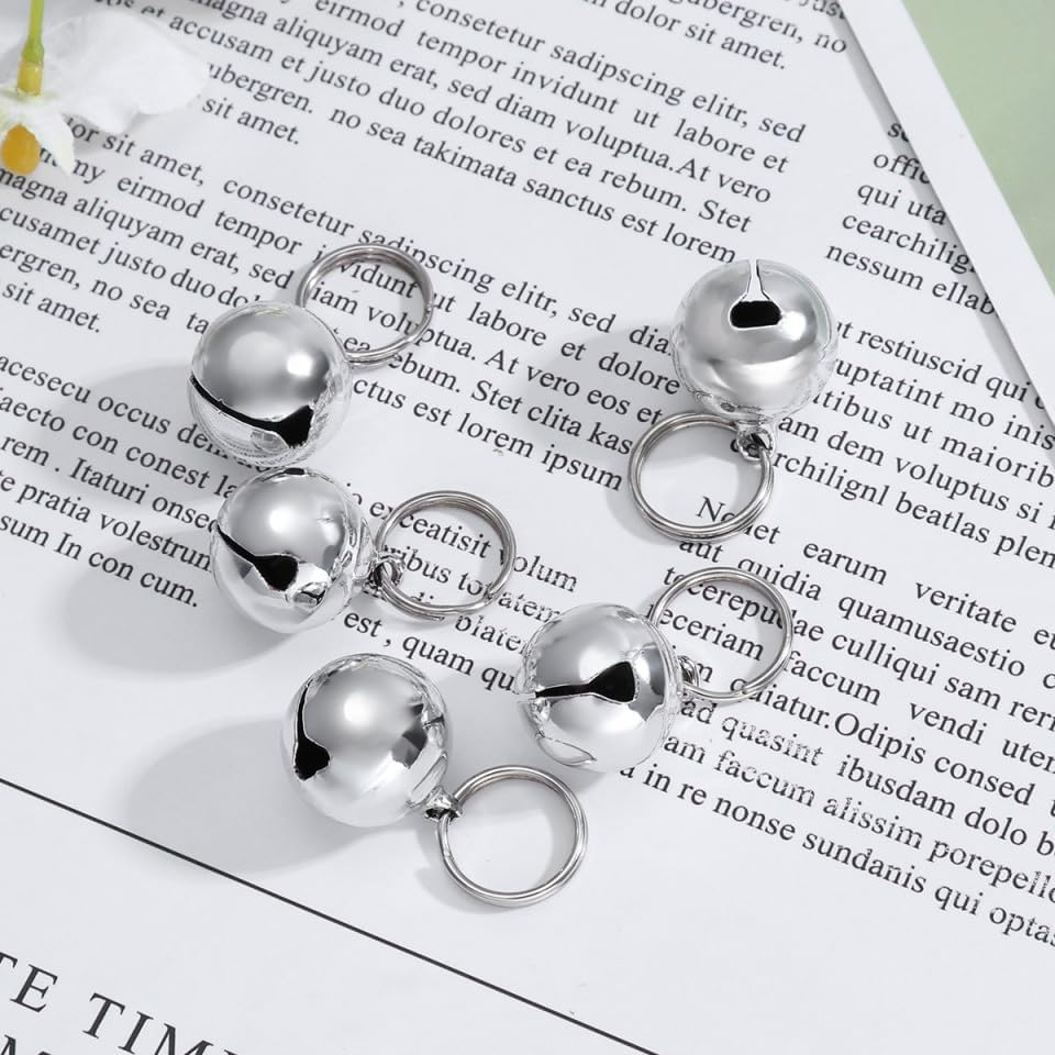 POPETPOP Nativity Accessories Pet Collar Pendant-5Pcs Cat Collar Bells Copper Bell Training Charm Pendants for Pet Cat Dog Necklace Collar 18Mm(Silver) image number 5