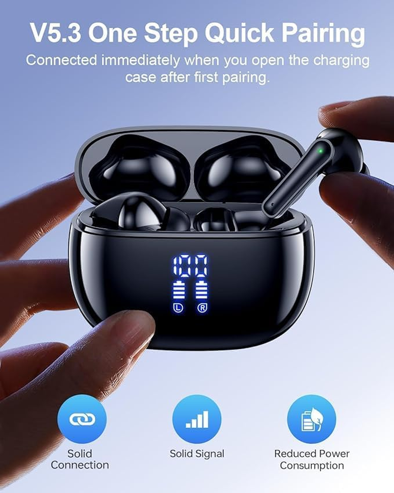 Wireless Earbuds Bluetooth Headphones, Ear Buds with Deep Bass, 40H Long Playtime, LED Power Display, IP7 in Ear Earphone with Mic for Iphone Android Phone Sports Workout, Black image number 2