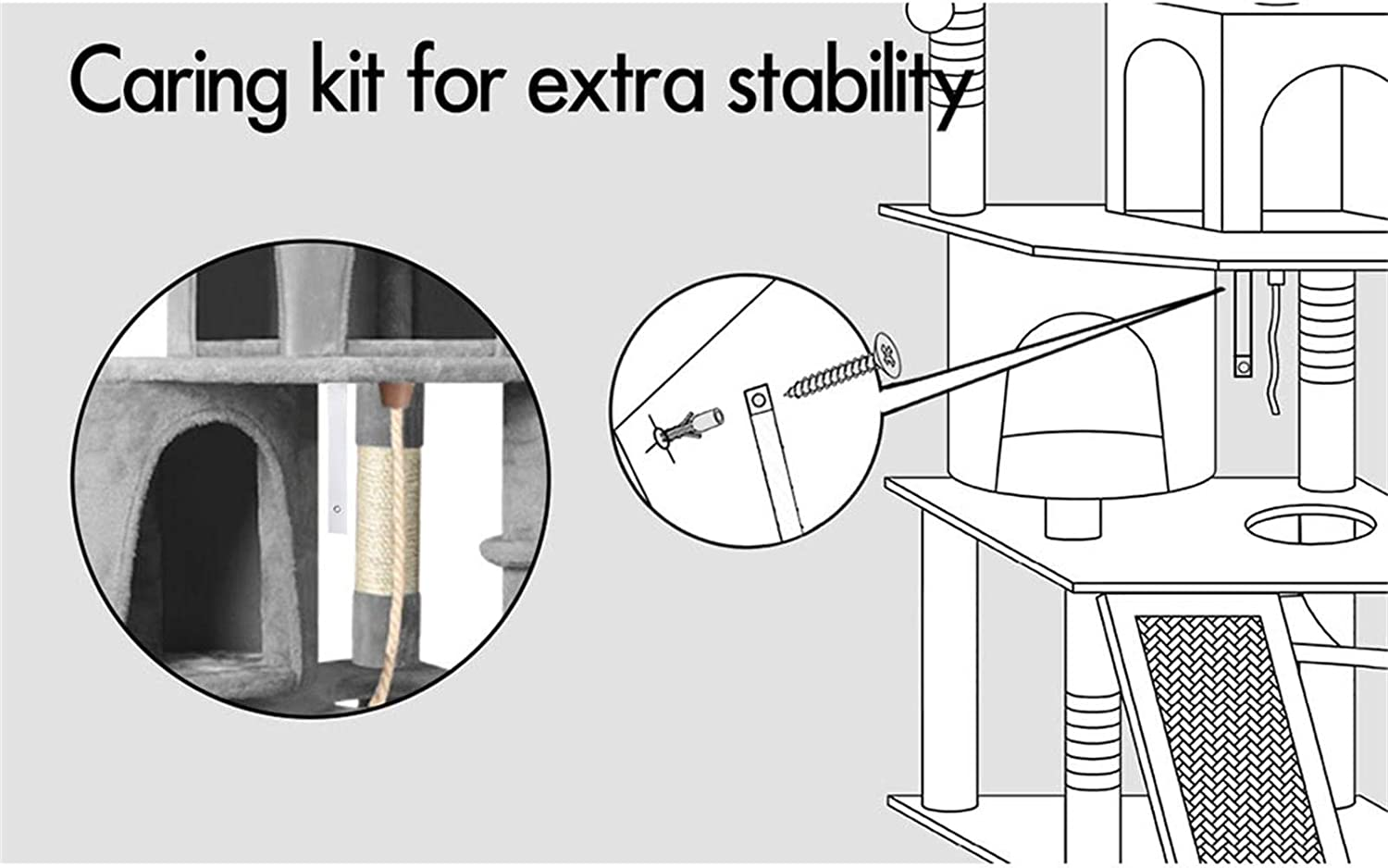BEASTIE Cat Tree 161Cm Multi-Level Tower with Scratching Post Scratcher, Sisal-Covered Cat Tower with Plush Perch, Cat Condo Play House Wood Furniture for Kitten Climbing & Rest(Light Grey) image number 5