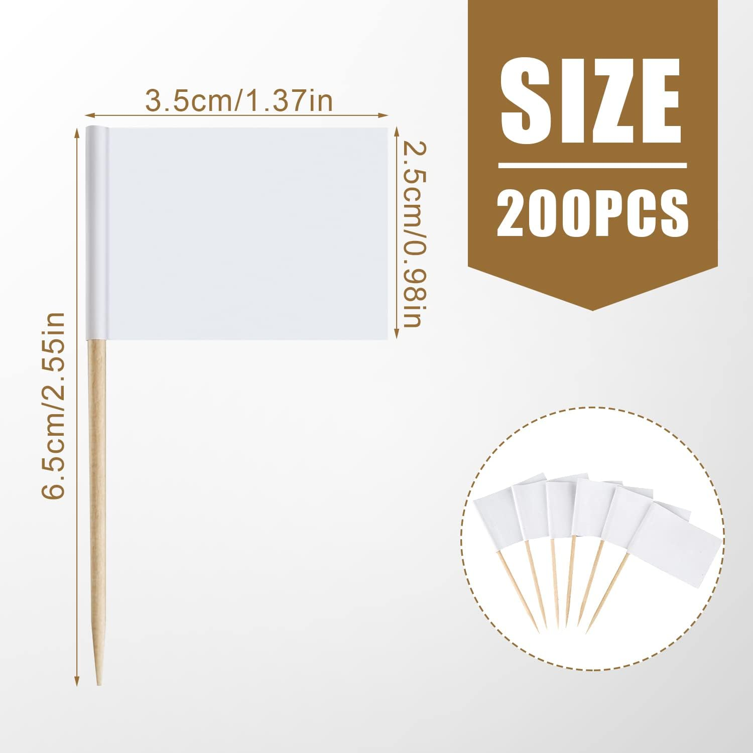 200Pcs Kraft Toothpick Flags, White Mini Food Labels Flags for Party Food, Cupcake Decoration, Cheese Label, Fruit Salad
