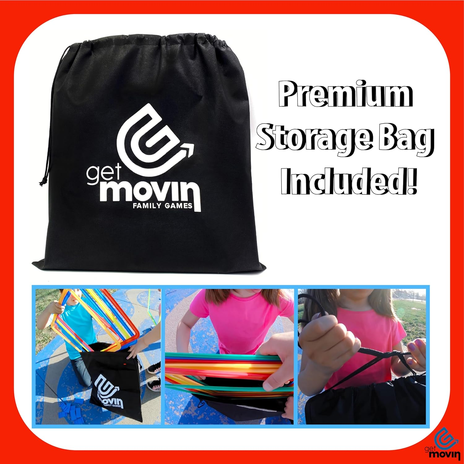 GETMOVIN SPORTS Hopscotch Squares Set with 2 Premium Beanbags Giant Sized 15 Inch Squares with 15 Connectors for Indoor/Outdoor Portable Fun Conditioning Agility Training image number 3