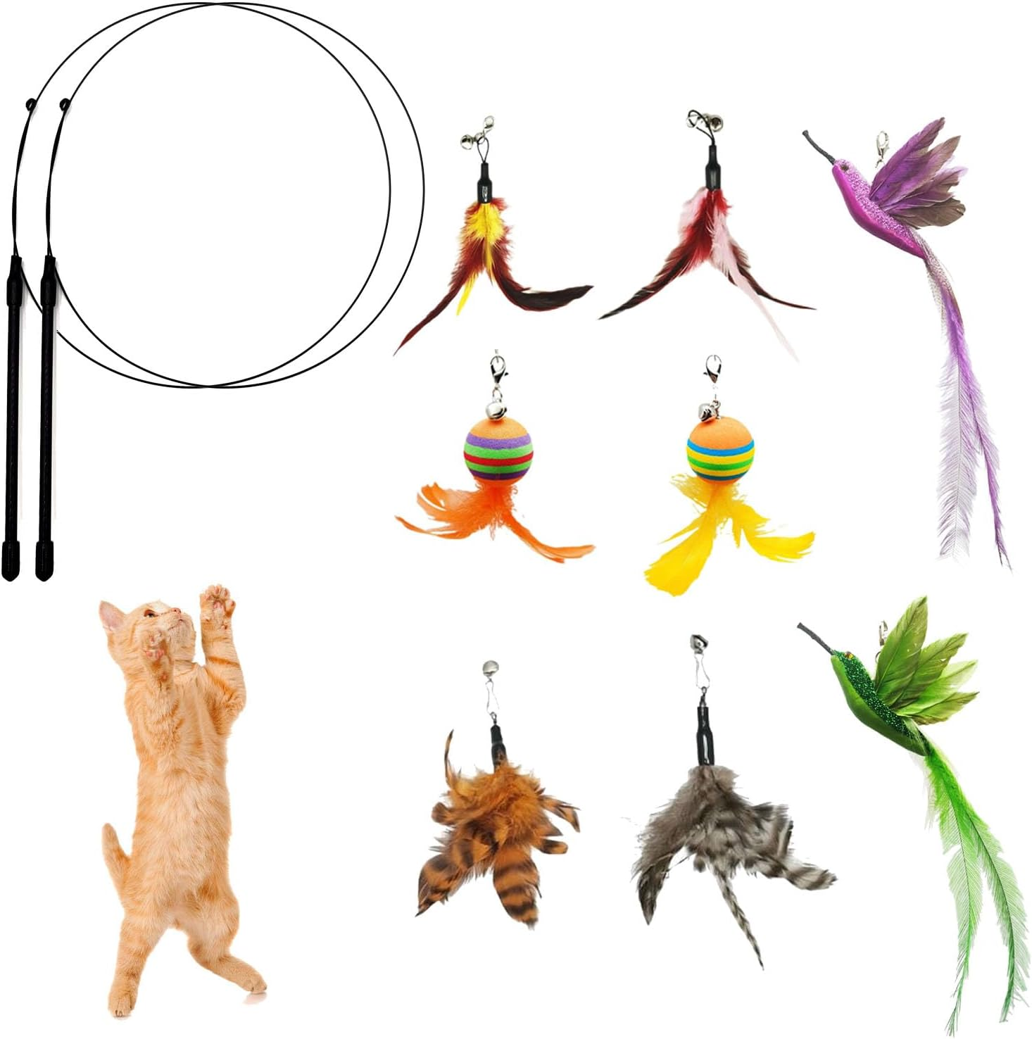 CYBERNOVA 8 PCS Colorful Cat Replacement Feathers Refills for Interactive Cat Teaser Wand Toys(C)