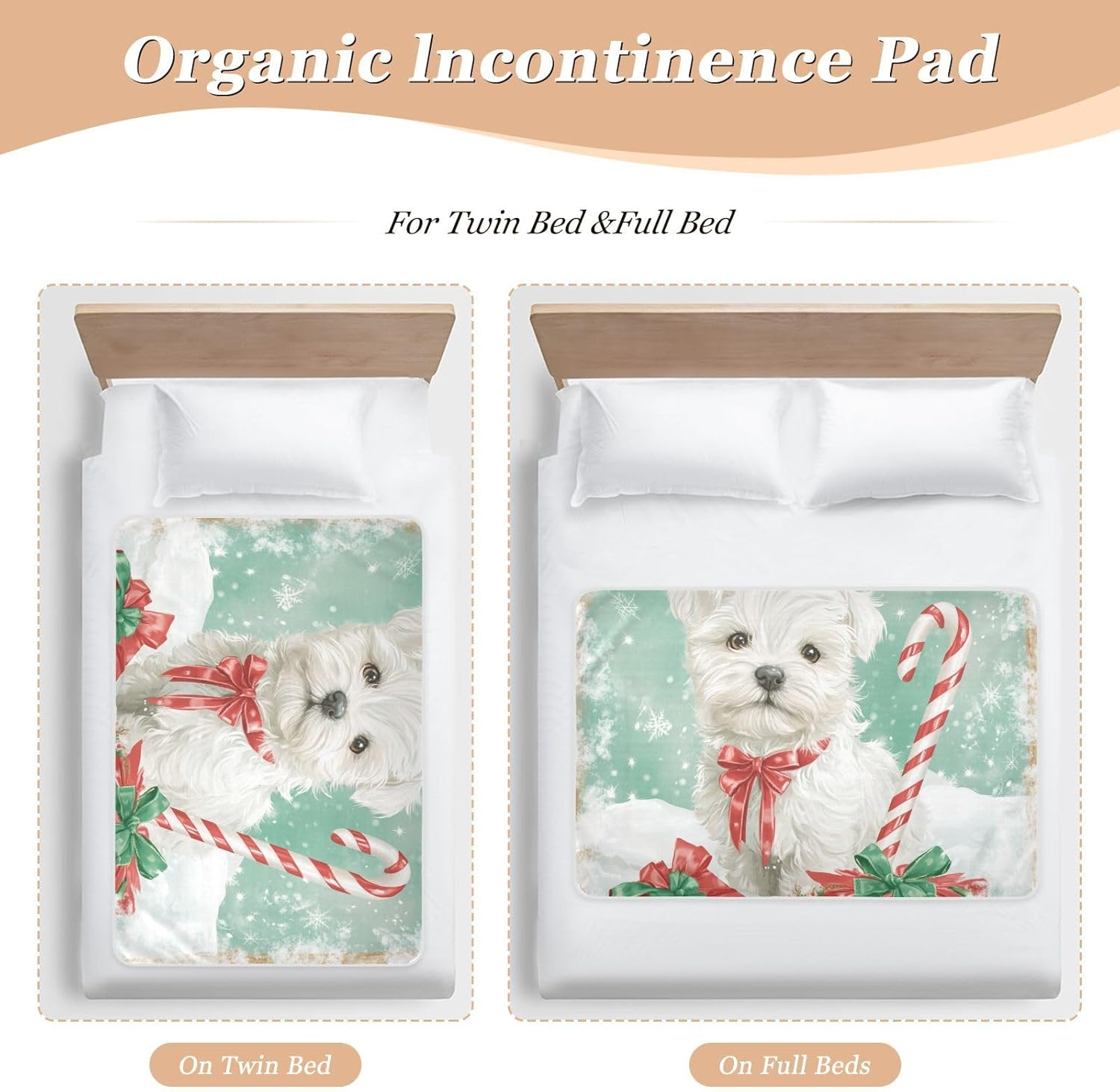 Cartoon Cute White Christmas Dog Extra Large Resuable Changing Pad Covers Water Resistant Diaper Changing Mat Machine Washable Bed Liners for Baby Toddler Children, 52"L X 34"W image number 2