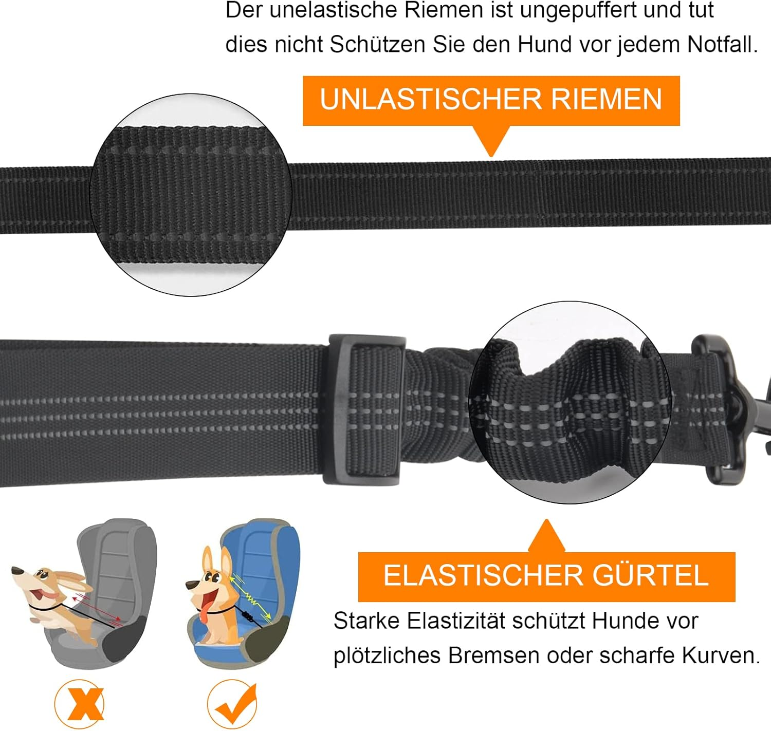 Dog Seat Belt, Pack of 2 Adjustable Seat Belt Dogs for Car, 3-In-1 Reflective Bungee Dog Belt for Car with Hook Seat Belt Dog Car for All Dog Breeds & Car Types (Black) image number 1