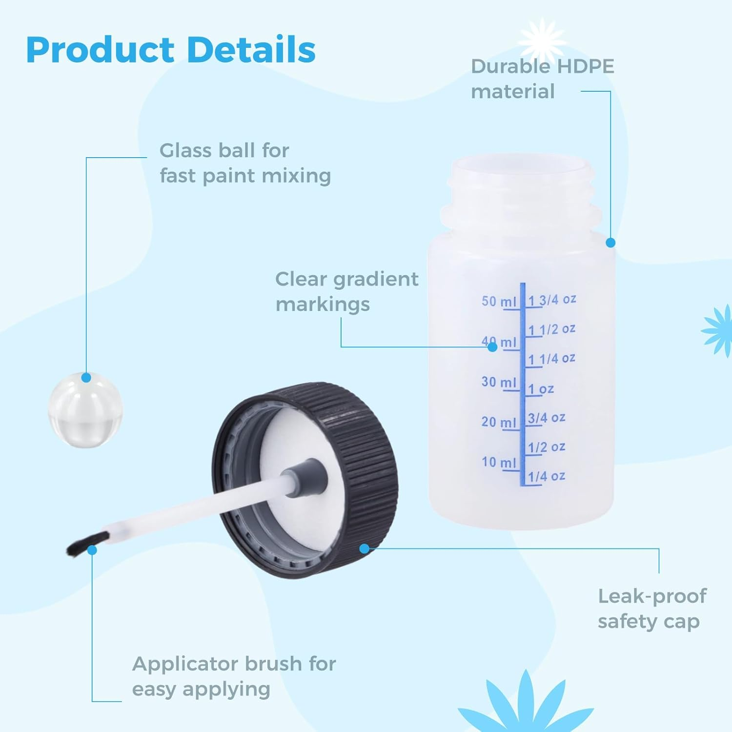 60 Pcs 2 Oz Touch up Paint Container - Empty Paint Touch up Bottles with Brush, Safe Lids, and Mixing Balls for Fixing Car Scratches image number 5