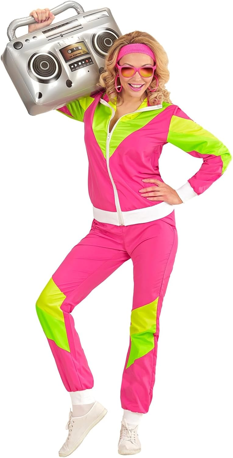 WIDMANN 98819 - Adult Costume 80S Tracksuit, Pink/Yellow/Green, XXXL image number 3
