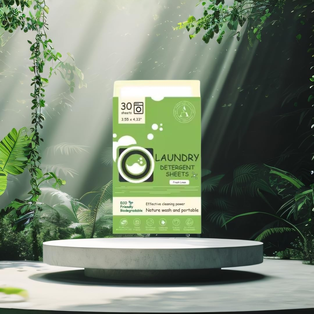 Nature Wash Laundry Sheets Eco-Friendly Ultra Concentrated Detergent Biodegradable Plastic-Free Packaging (30 Washes Fresh Linen Scent) image number 1