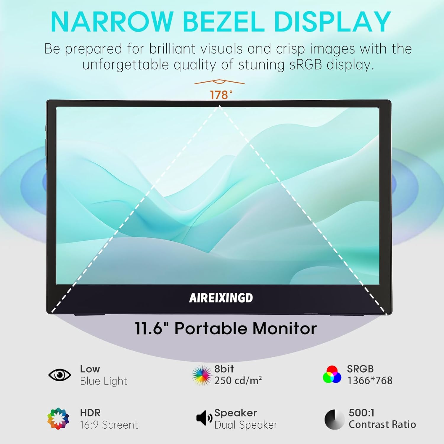 Portable Monitor 11.6-Inch, 1366X768 HD TN Small HDMI Display, Low Power External Screen, Second Monitor for Laptop PC Mac Xbox image number 4