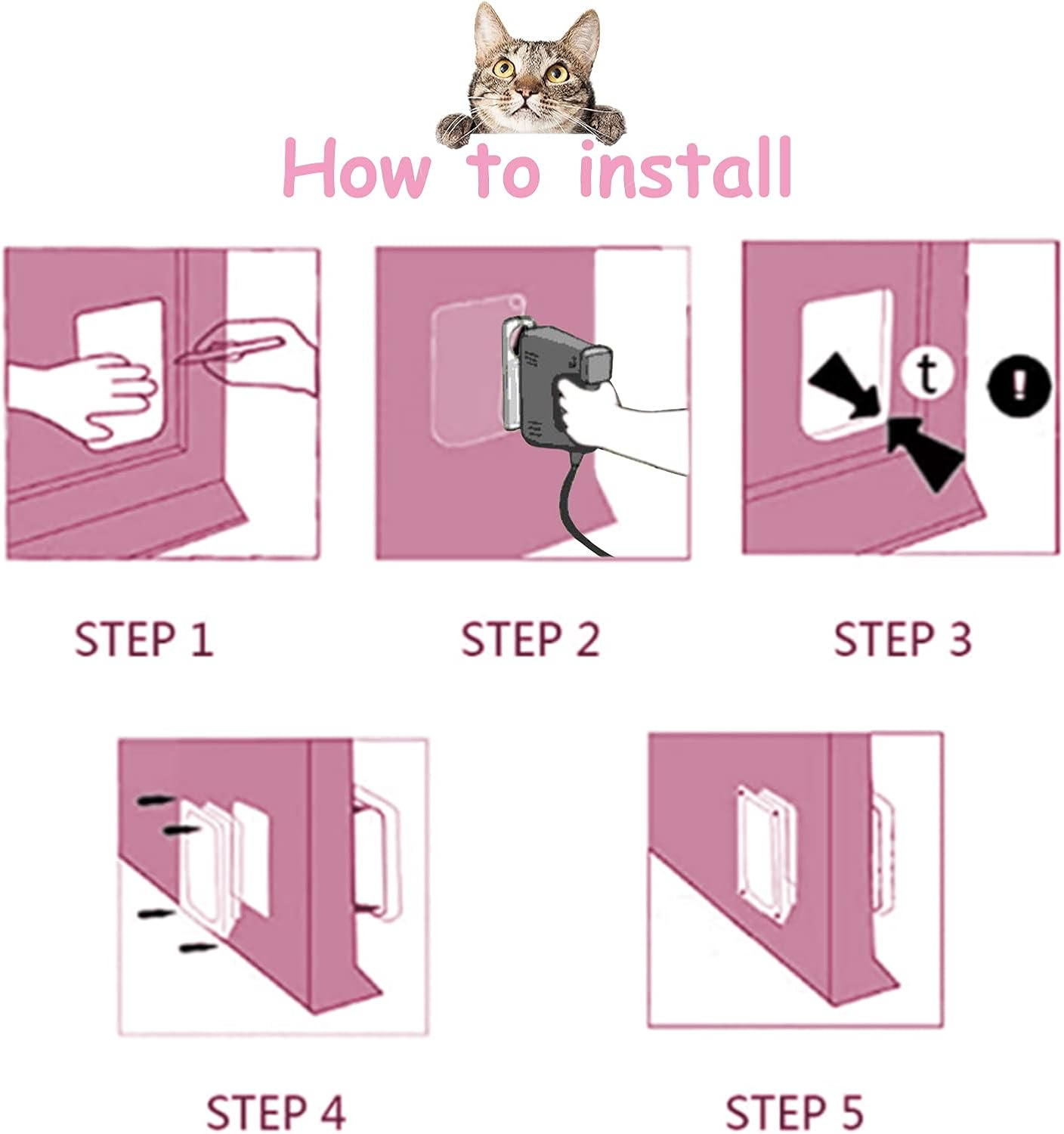 Goteamghjkl Cat Door Flap (Outer Size 9.9" X 9.2"), 4 Way Locking Large Cat Door for Interior Exterior Doors, Weatherproof Pet Door for Cats Doggie Kitties and Kittens with Circumference < 24.8"