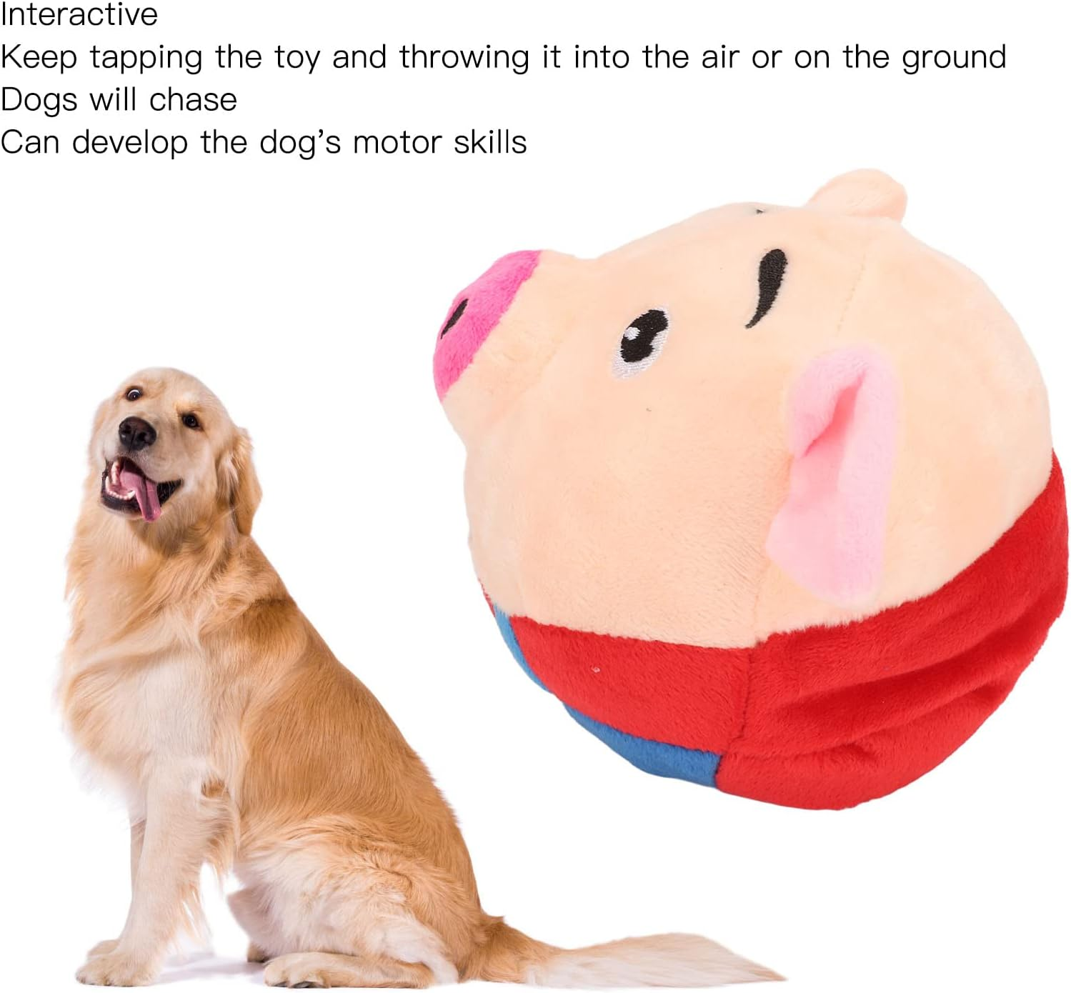 Interactive Dog Toys Dog Ball, Rechargeable Automatic Bouncing Dog Toy Balls with Sound, Pet Bouncing Balls, Cute Cartoon Pig Squeaky Pig Dog Toy for Indoor Cats Dog image number 6