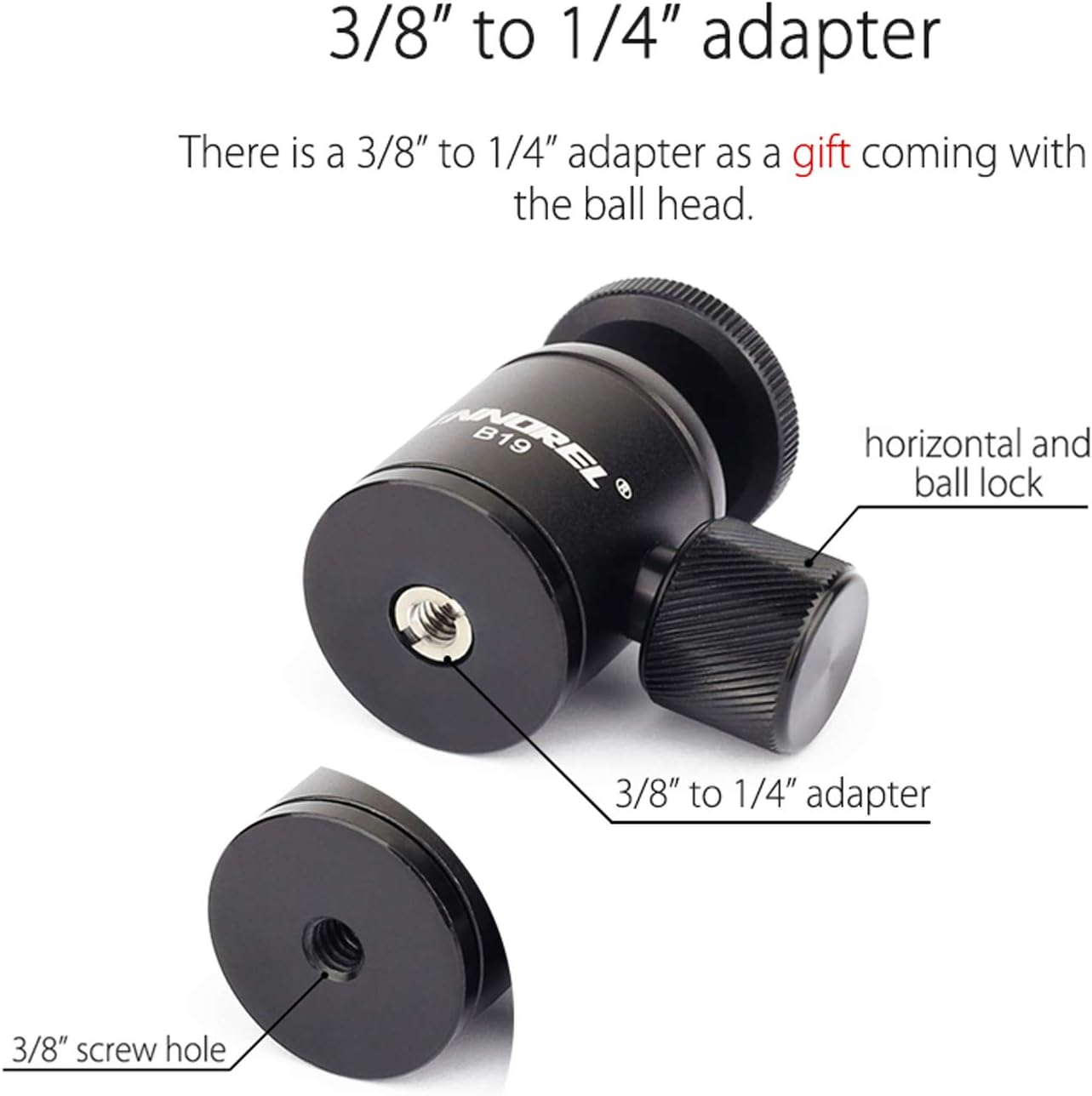 Mini Tripod Ball Head-Innorel B19,2022, 360 Degree Rotating Panoramic CNC Ballhead with 3/8" to 1/4" Adapter,Max Load 3Kg for Phone/Dlsr Camera/Mini Holder,12-Month Warranty image number 3