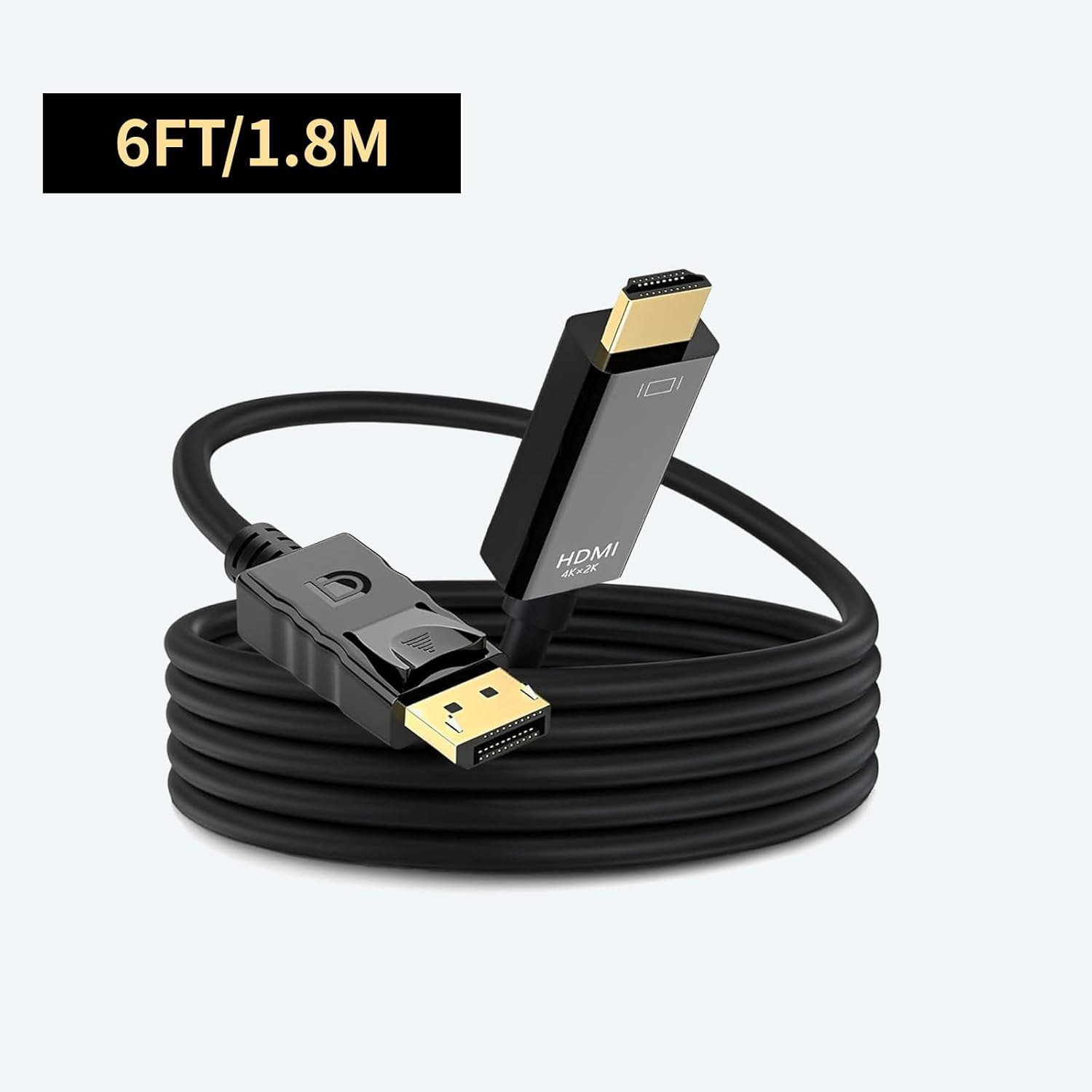 6Ft 4K Displayport to HDMI Cable Adapter, DP to HDMI Male Video UHD 4K@30Hz/2K@60Hz/1080P@120Hz DP to HDTV Uni-Directional Cord for Projector, Desktop, Dell, AMD, NVIDIA, Lenovo, Thinkpad image number 2