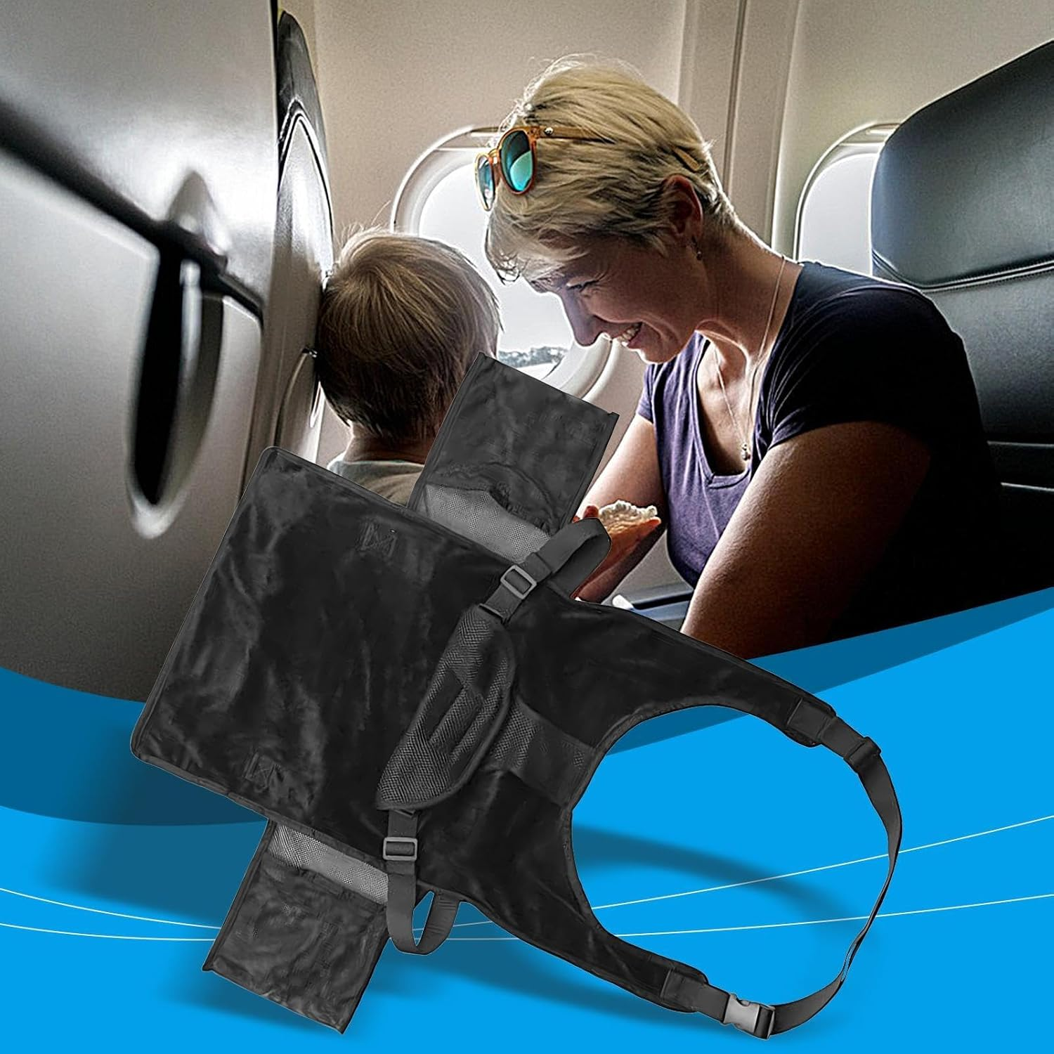 Toddler Airplane Bed, Portable Travel Toddler Bed Essentials, Soft Airplane Seat Extender for 1-4 Years Old, Lightweight and Compact for Airplane, Car, and Family Trips (Black)