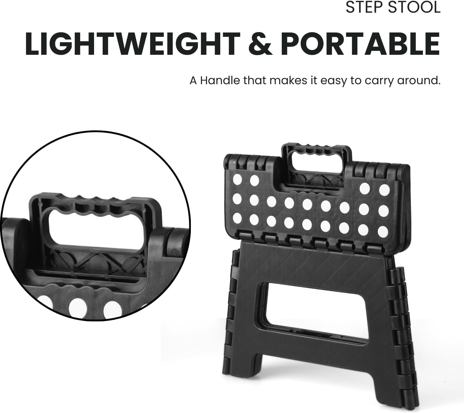 Folding Step Stool 11", Durable Kids Step Stool, Heavy Duty Step Stools for Adults, Compact Foot Stools, Light-Skid Resistant and Open with One Flip for Kitchen, Bathroom, Holds up to 300 Lbs (Black) - White image number 5