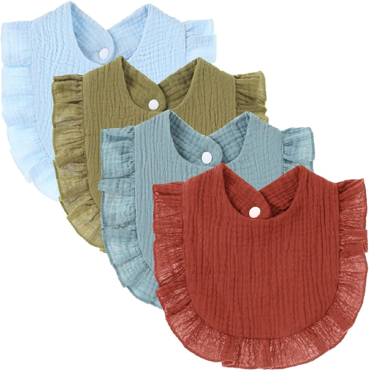 4 PACK Solid Muslin Baby Drool Bibs Set for Unisex Boys Girls Cotton Adjustable Teething Feeding Drooling Bibs