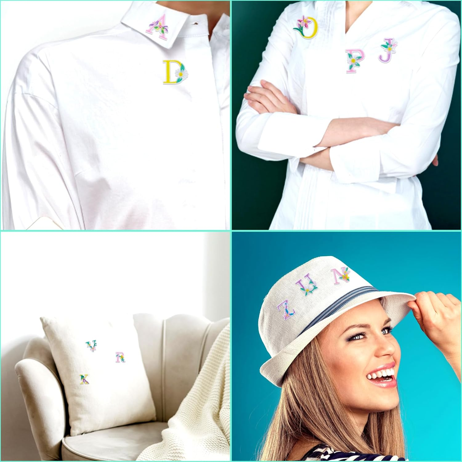 Yolev Iron on Letter Patches, 2 Sets (52 Pieces) A-Z Flower Embroidery Alphabet Patches Glitter Alphabet Patches Sew Embroidered Patches, Alphabet Patches for Clothing image number 2