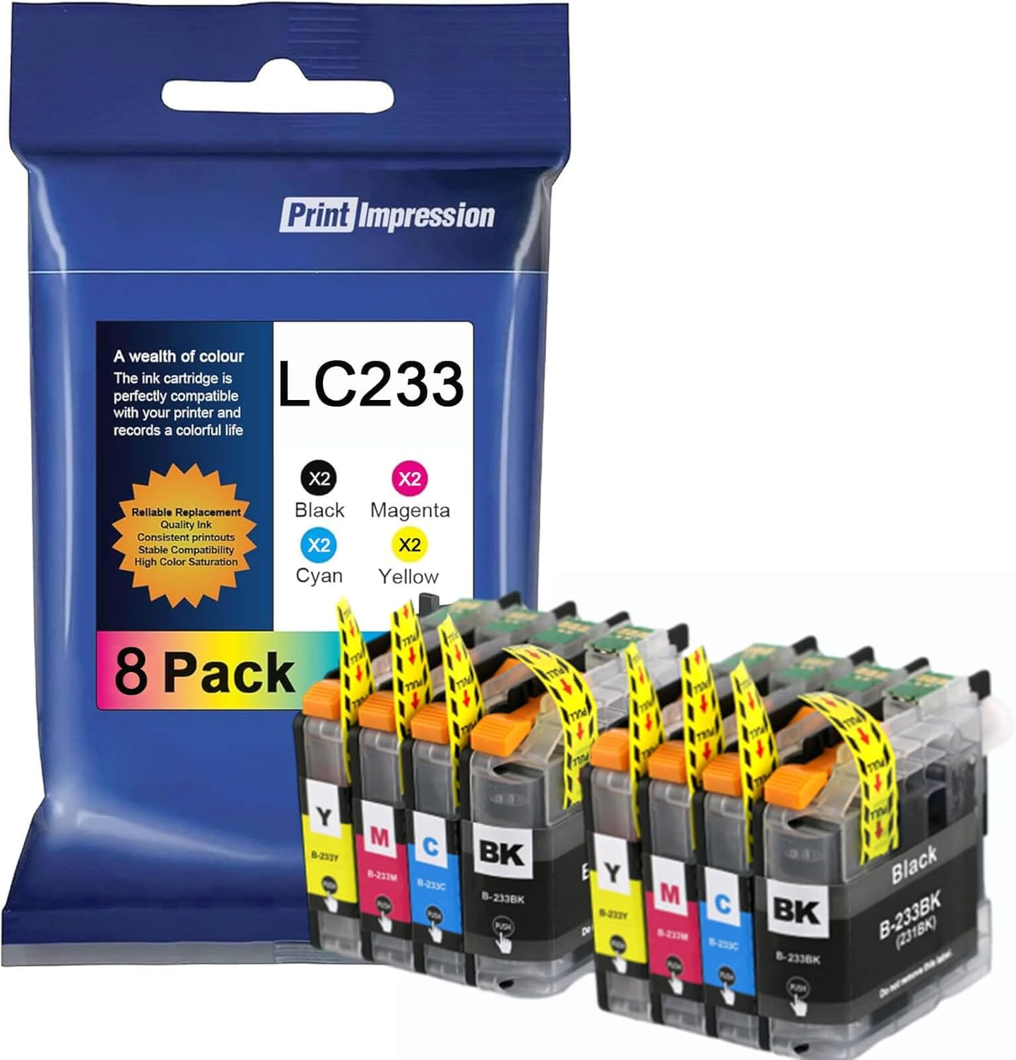 LC233 Compatible Ink Cartridges Replacement LC-233 233 for Brother DCP-J4120DW J562DW, MFC-J4620DW J480DW J5320DW J5720DW J680DW J880DW (2Black, 2Cyan, 2Yellow, 2Magenta) image number 4