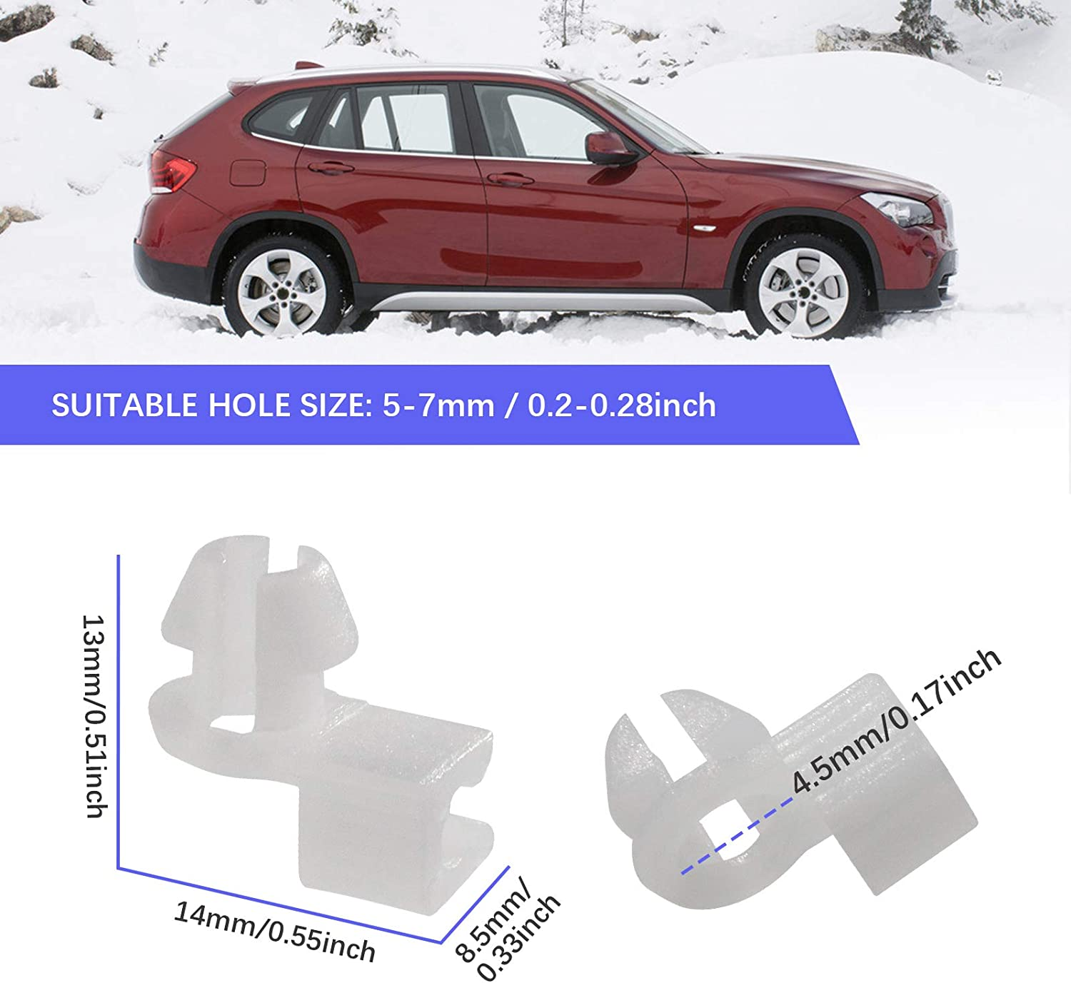 Emsea 12Pcs Door Lock Rod Clip Retainer White Plastic Moulding Fasteners Fits 5-7Mm Hole Universal Car Parts image number 5