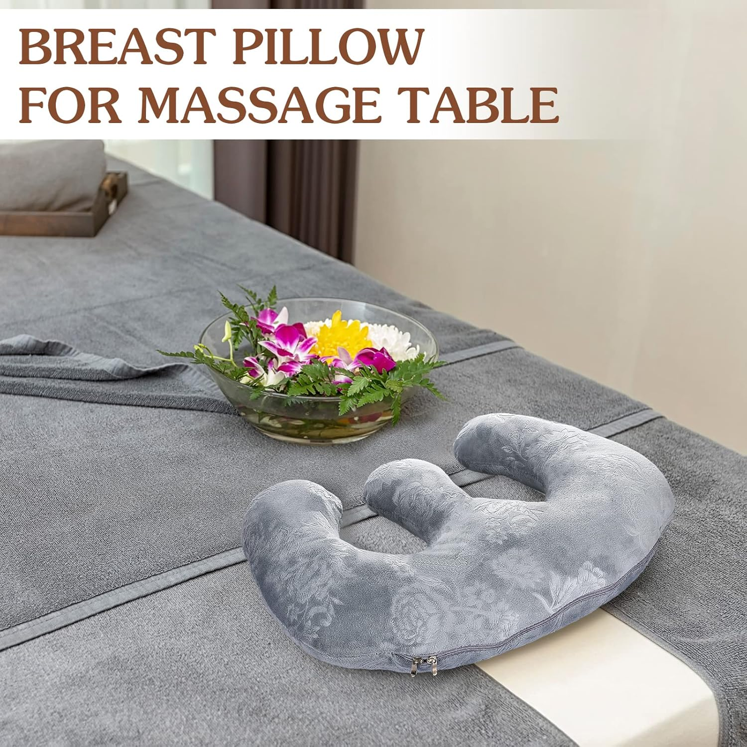 Wesiti Breast Pillow Salon Feminine Bolster Breast Pillow for Massage Table Massage Rest Pillow for Spa Salon Soft Removable Cover 15.7 X 11 in (Gray) image number 1