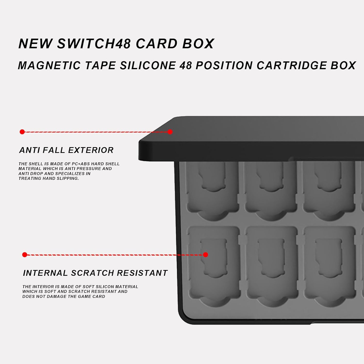Wesoke Game Card Case for Nintendo Switch/Oled/Lite or Micro SD Memory Cards, Portable Black Game Card Storage Holder Box Cartridge Case with 48 Game Card Slots & Magnetic Closure & Hard Shell image number 4