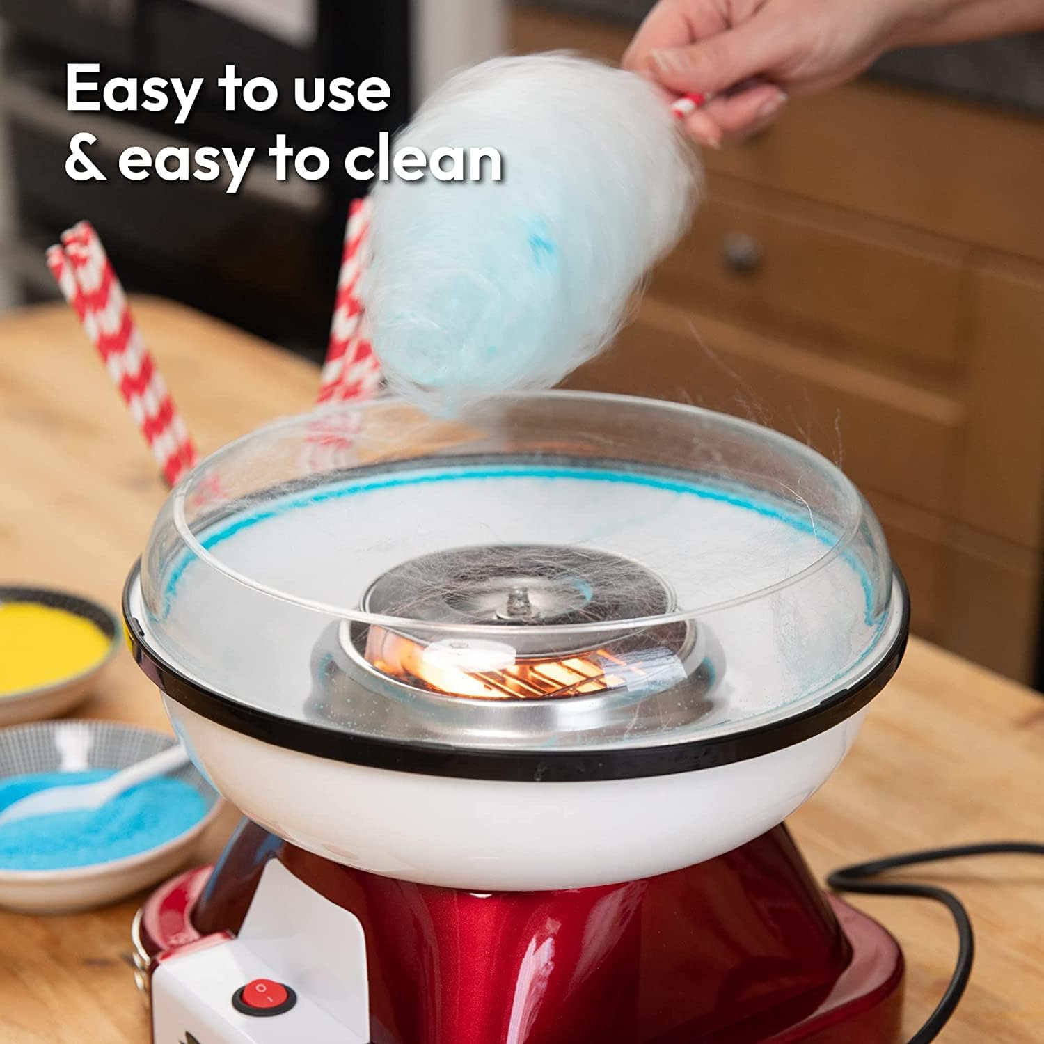 Gadgy Cotton Candy Machine - Retro Cotton Candy Machine - Cotton Candy Machine with Sticks and Measuring Spoon - Height 22 Cm Red White - 500 Watt Cotton Candy Machine for Home image number 4