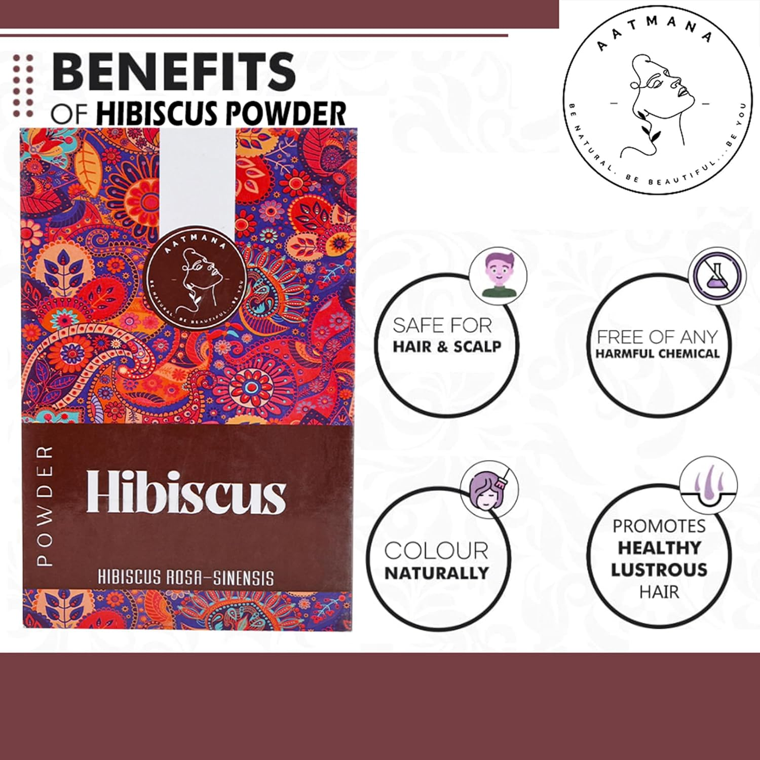 AATMANA Hibiscus Powder | Sabdariffa | Rosa Sinensis | Natural Powder for Hair & Skin | Prevent Hair Problem & Minimizes Skin Pores for Men & Women 100G image number 4