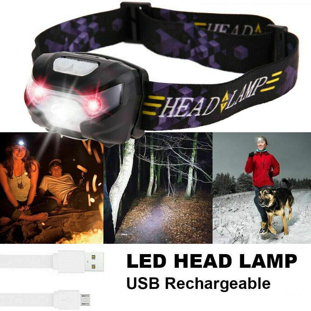 LED Headlamp USB Rechargeable Head Torch 5 Modes Headlight Waterproof Flashlight for Camping Hunting Hiking Running Walking Cycling Outdoors Light image number 3