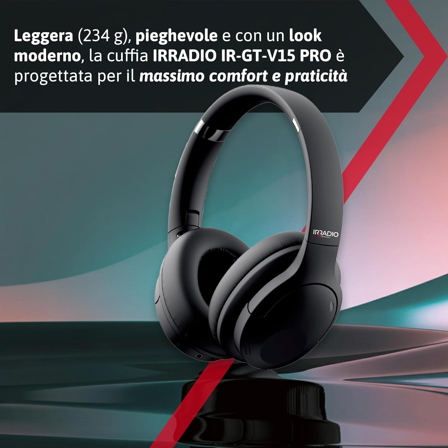 IRRADIO IR-GT-V15 PRO Wireless Hifi Headphones with Hybrid ANC Bluetooth 5.3 Transparent Audio Foldable Long Run Time Sport Design Soft Touch Surface Active Noise Cancelling image number 4