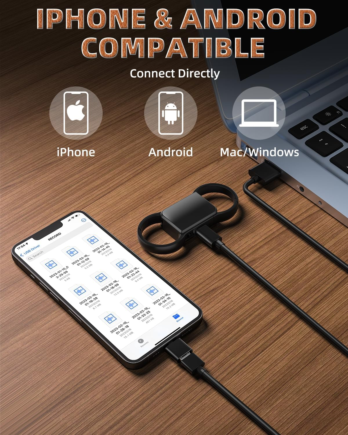 3072 Kbps Voice Recorder Mini Keyring, Audio Recorder with Triple Noise Reduction, Voice Activated Listening Device with 800 Hours Capacity, HD Recorder Device with Playback image number 5