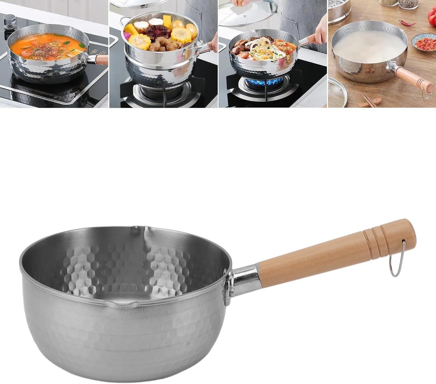 Sauce Pan, Non Stick Stainless Steel Saucepan with Wood Long Handle, Small Milk Pot Pan, Compatible for All Stove Top (18Cm) image number 6