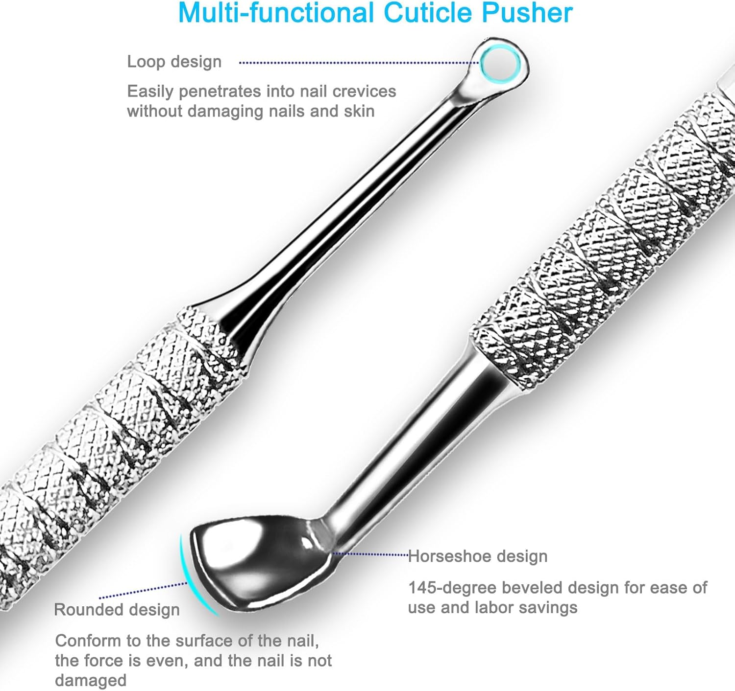 Pingispower Cuticle Pusher with Fork, 2PCS Professional Cuticle Remover Tools, Premium Stainless Steel Cuticle Cutter Durable Manicure Kit and Pedicure Tool Set for Fingernails and Toenails image number 2