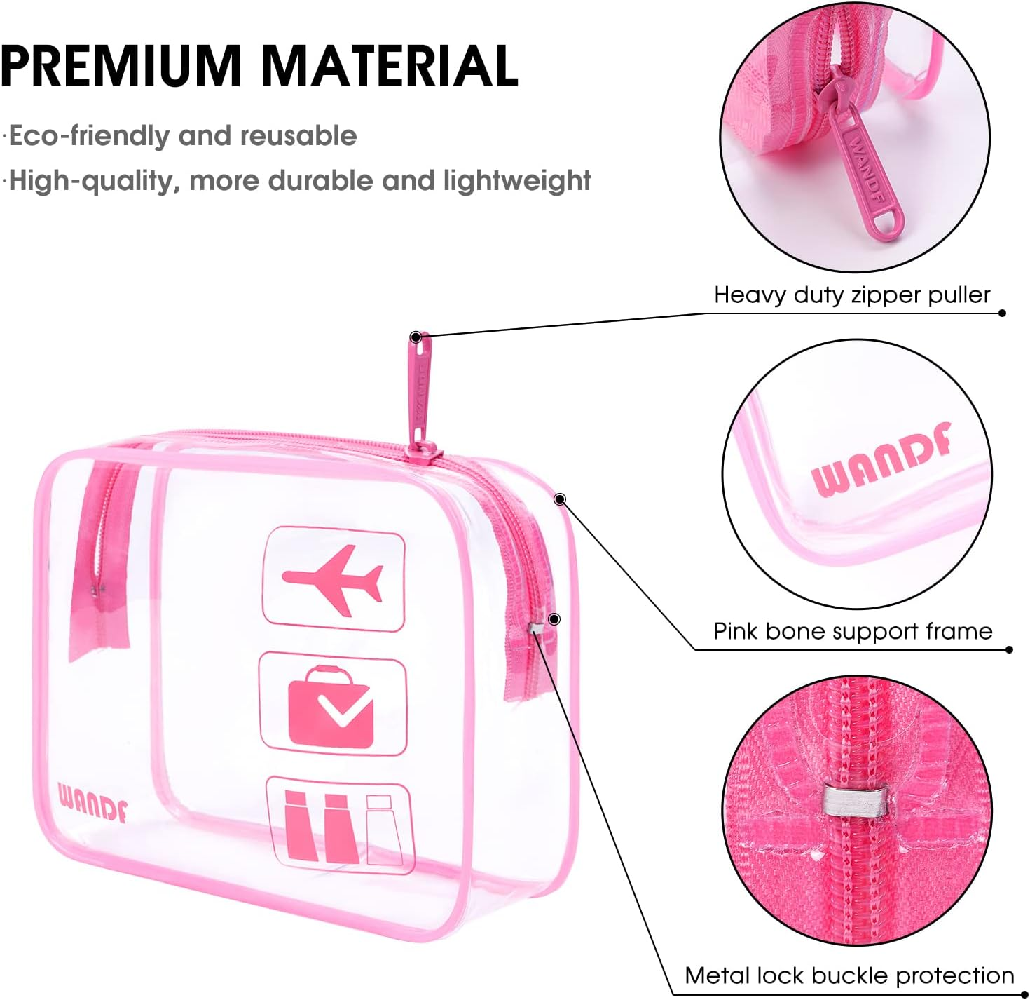 Clear Travel Toiletry Bags with Zippers Portable Waterproof Travel Accessories Quart Size Toiletries Cosmetic Pouch Makeup Bags for Men and Women (2 Pcs Pink) - Blue image number 5