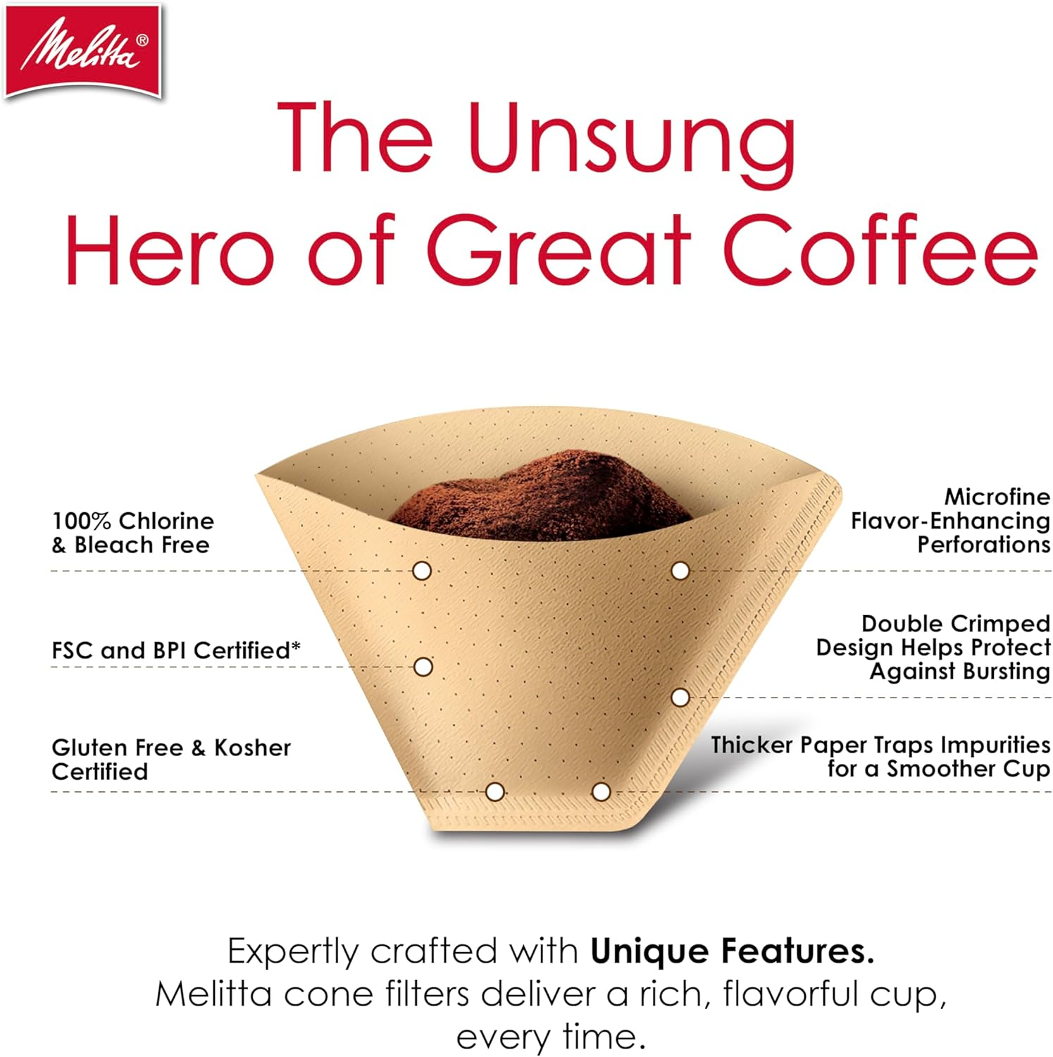 Melitta #4 Cone Coffee Filters, Natural Brown, 100 Count (Pack of 6) 600 Total Filters