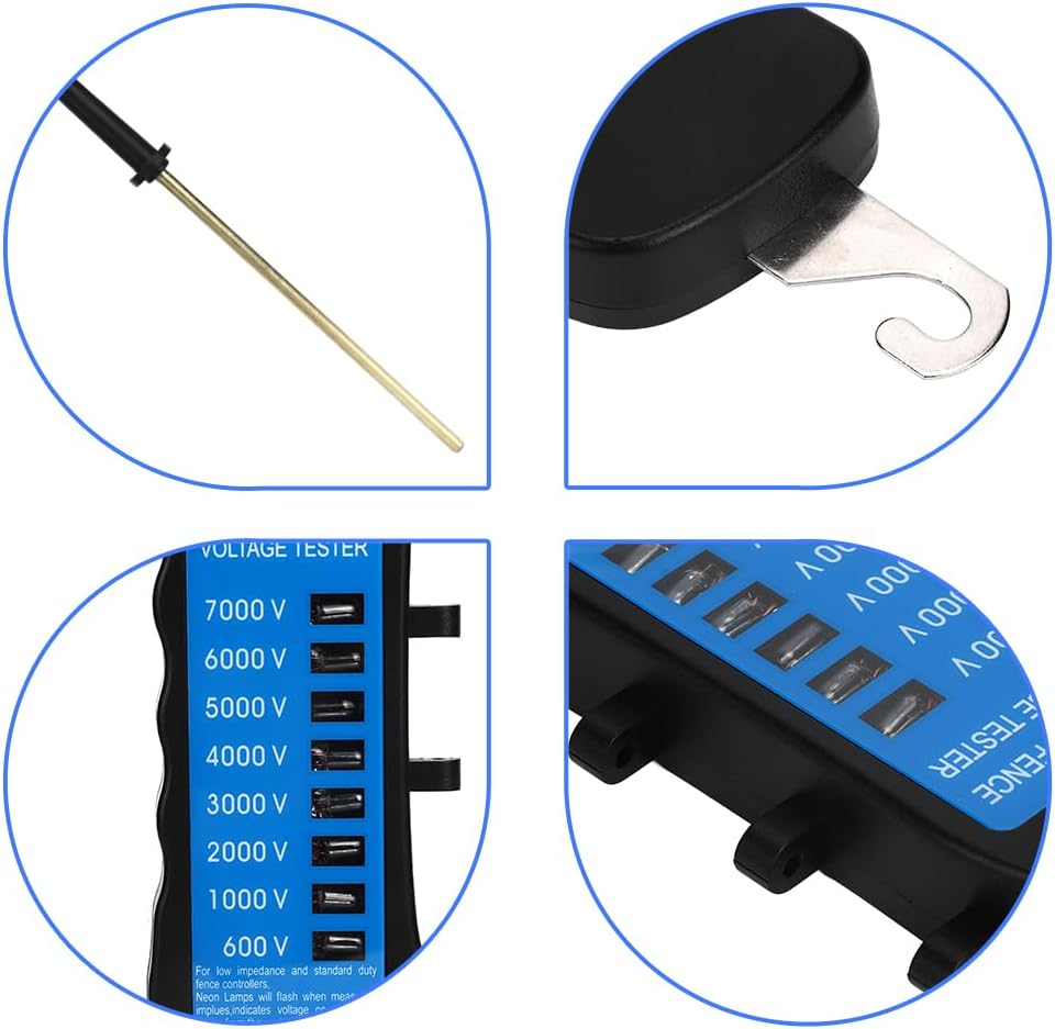 Electric Fence Tester, Multi Light Voltage Meter Detection Tester Neon Safety Fault Finder Portable Indicator with Probe for Home Gardens Poultry Enclosures Farm Fencing ABS 7000V image number 3