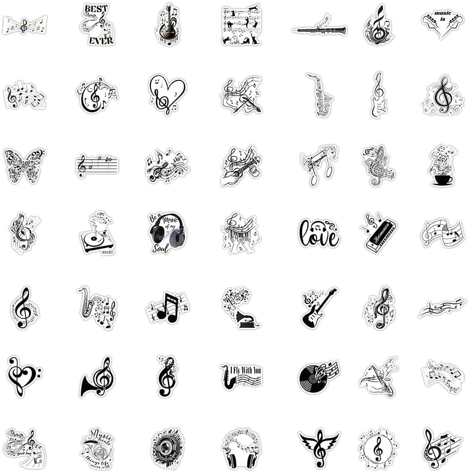 Music Graffiti Stickers 50 PCS for Laptop Guitar Luggage Notebook Water Bottles Scrapbook Journal Phone Skateboard Computer Helmet,Musical Note Aesthetic Decals for Girls Teens Adult image number 6