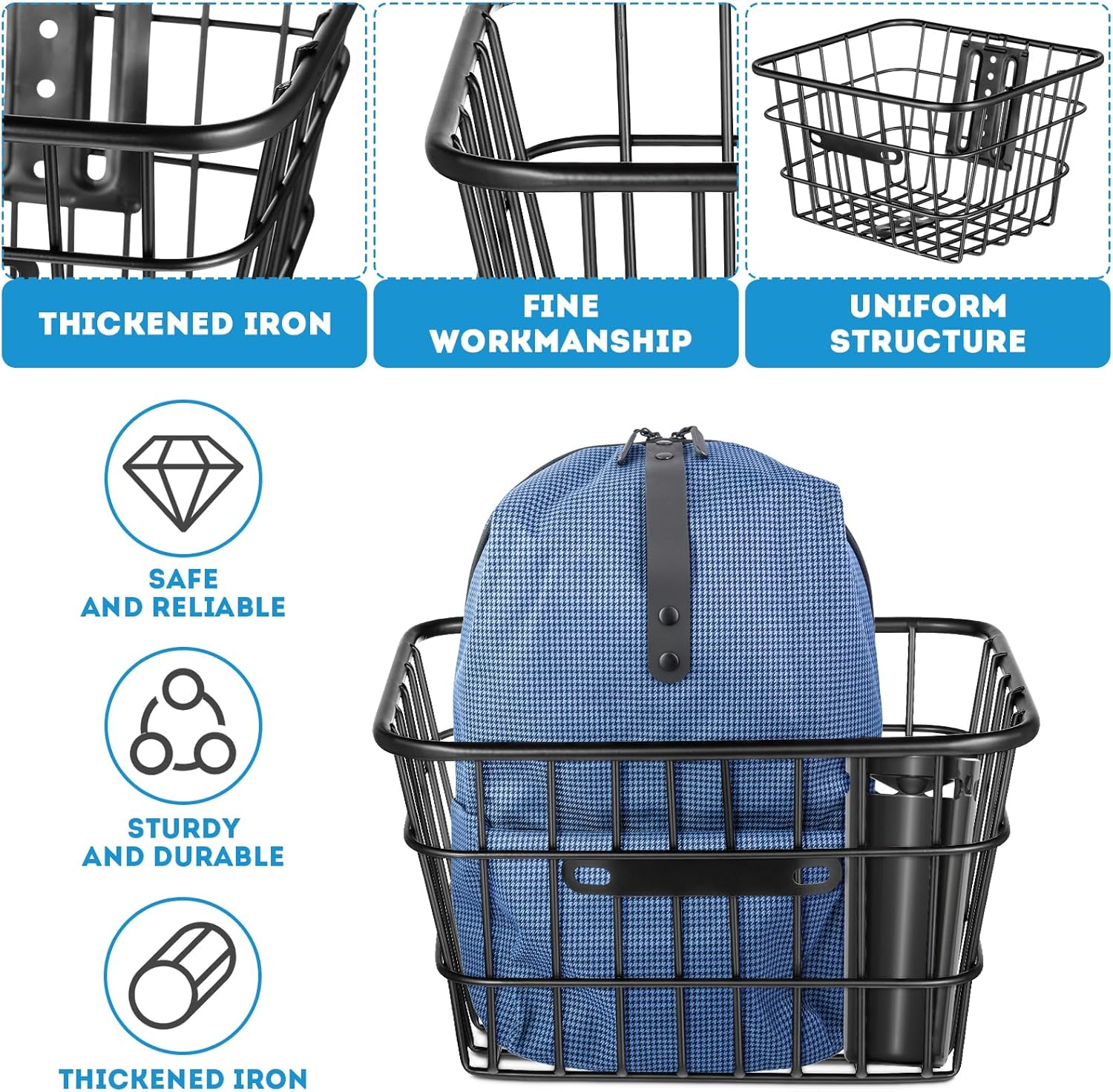 BESPORTBLE Bike Basket, Removable Metal Bicycle Rack Cargo Basket for Most Mounted Bike Rack