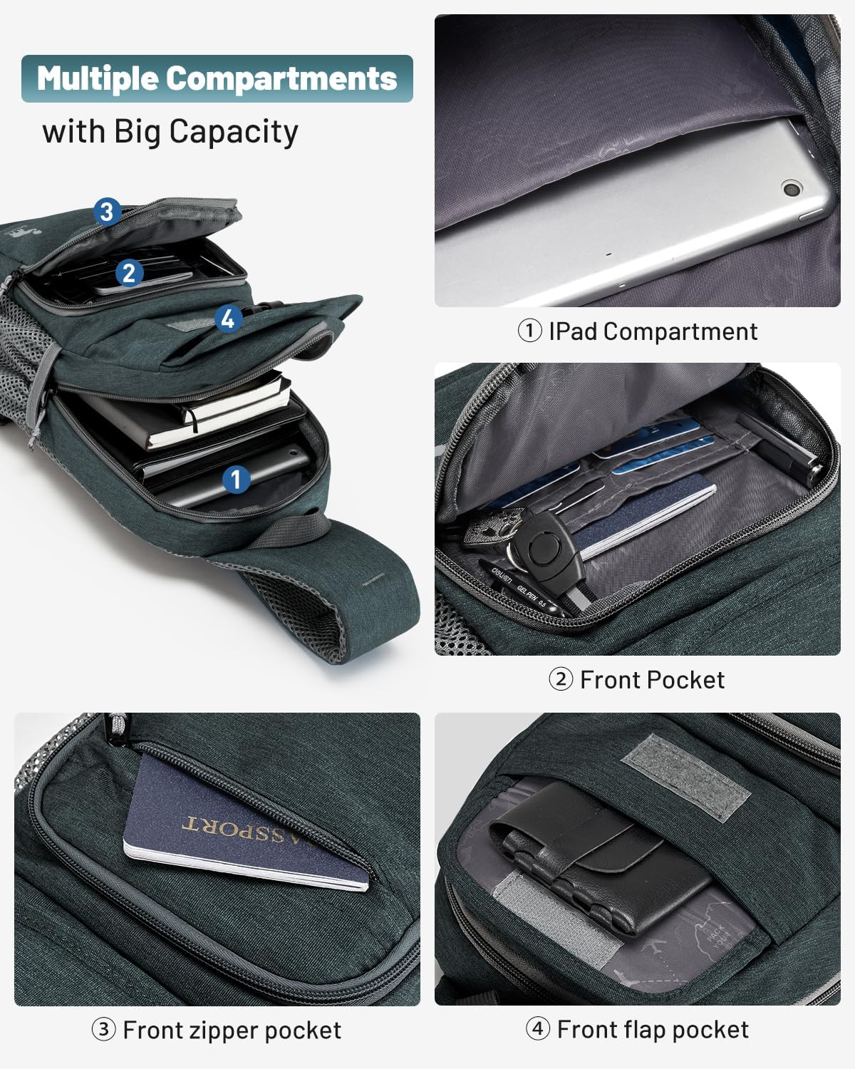 OIWAS Sling Bag Crossbody Backpack for Men, One Strap Backpack Hiking Daypack Chest Bag for Women - Gray image number 1